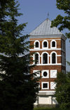 Nesvizh / Nyasvizh, Minsk Voblast, Belarus: Castle tower and trees - Architectural, Residential and Cultural Complex of the Radziwill Family at Niasviz - UNESCO World Heritage Site - photo by A.Dnieprowsky