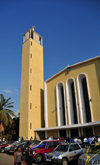 Bujumbura, Burundi: Regina Mundi Cathedral - SUVs waiting for wedding parties - Boulevard Patrice Lumumba - photo by M.Torres