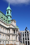 Montreal, Quebec, Canada: City Hall - architects Alexander Cowper Hutchison and  Henri-Maurice Perrault - Htel de Ville - from its balcony French President General de Gaulle uttered his famous Vive le Qubec libre! - difice Chaussegros-de-Lry in the background, architect Dan Hanganu - Rue Notre Dame - Vieux-Montral - photo by M.Torres