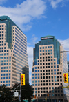 Toronto, Ontario, Canada: twin office buildings - AON (L) MacLaren and McCann (R) - Waterpark Place, 10 Bay St - traffic lights - photo by M.Torres