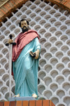 Brazzaville, Congo: Cathedral of the Sacred Heart - St Paul with sword and gospel on the facade - Cathdrale du Sacr Cur / Cathdrale Saint Firmin (1892) - designed by Monseigneur Augouard - Quartier de l'Aiglon - photo by M.Torres