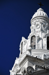 Quito, Ecuador: Catedral Metropolitana - Metropolitan Cathedral - bell-tower on Garcia Moreno street - Spanish colonial architecture displaying Mudejar decoration - photo by M.Torres