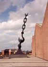 Salford, Greater Manchester, England: hooked - hook and chains - entrance of Salford Quays - photo by Miguel Torres