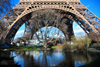 Paris, France: Eiffel Tower / Tour Eiffel - pillars of the tower and the south pond - South-West side / Grenelle side - view from Alle des Refuzniks - Champ de Mars, 7e arrondissement - photo by M.Torres