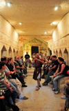 Beit Guvrin National Park, Yoav Region, South District: a tour guide speaks at the Sidonian burial caves - Tel Maresha - family tomb of Apollophanes, the leader of the Sidonian community in Beit Guvrin - photo by M.Torres