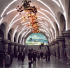 North Korea / DPRK - Pyongyang: the Metro - Yonggwang (Glory) station with mosaic of lake Cho on Mount Paekto (photo by M.Torres)