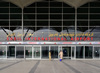 Erbil / Hewler, Kurdistan, Iraq: Erbil International Airport - terminal building entrance - designed by the Scott Wilson Group, run by the Kurdistan Regional Government - photo by M.Torres