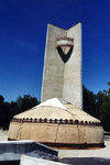 Kyrgyzstan - Osh, Osh oblast: Museum celebrating 50 years of Kyrgyzstan - monument and yurt / ger / yurta - photo by G.Frysinger