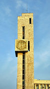 Bishkek, Kyrgyzstan: clock tower of the Kyrgyztelekom building - corner of Chui and Y.Abdrakhmanov - photo by M.Torres