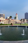 Kuala Lumpur, Malaysia: Merdeka Square fountain and Sultan Abdul Samad Building, the British colonial Government Offices, Neo-Mughal style - photo by M.Torres