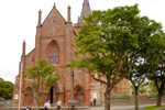 Orkney island, Mainland- Kirkwall - faade of Saint Magnus Cathedral - photo by Carlton McEachern