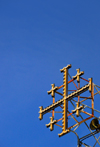 Bethlehem, West Bank, Palestine: Jerusalem Cross against the sky - Church of the Nativity compound - photo by M.Torres