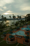 Panama - Panama Canal: Bridge of the Americas - Pacific entrance to the Panama Canal / puente de las Americas - formerly the Thatcher Ferry Bridge - hotel swimming pools in the foreground - Panama province - photo by D.Smith