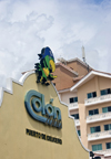 Coln, Panama: Colon 2000 cruise ship terminal, Colon City - logo on a gable - photo by H.Olarte