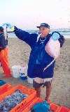 Portugal - Costa da Caparica (Concelho de Almada): a fisherman sells his catch on the beach / um pescador a vender o seu peixe - photo by M.Durruti