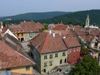 Sighisoara / Segesvr, Mures county, Transylvania, Romania: roof of Vlad Dracul House, Venetian House and Museum Square - medieval citadel seen from the clock tower - UNESCO world heritage site - Vedere din Turnul cu Ceas - photo by J.Kaman