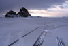 Lake Baikal, Irkutsk oblast, Siberian Federal District, Russia: tire tracks along Olkhon island - ice and snow - photo by B.Cain