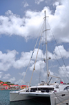 Gustavia, St. Barts / Saint-Barthlemy: 76ft catamaran Akasha, designed by P. Wehrley and built by Matrix Yachts, powered by 2 Yanmar 4LHA-STP Marine diesels - charter yacht - photo by M.Torres