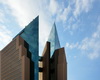 Riyadh, Saudi Arabia: sharp angles of the Abraj Atta'awuneya twin towers, NCCI Insurance Building - architecture by Omrania - King Fahd Road, Al Olaya - photo by M.Torres