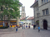 Switzerland / Suisse / Schweiz / Svizzera -  Fribourg / Freiburg: Lausanne street and the Cathedral / rue de lausanne & cathedrale (photo by Christian Roux)