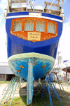 Port of Spain, Trinidad: neo-classical boat undergoing repairs - Skewbald Schecke - photo by E.Petitalot