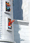 Turkmenistan - Ashghabat: puppet theater - detail - figures - flute player - architecture - photo by G.Karamyanc