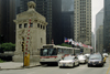 Chicago, Illinois, USA: traffic light scene - a city bus, taxis and other vehicles cross the Michigan Street Bridge - photo by C.Lovell