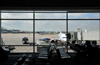 Denver, Colorado, USA: Denver International Airport - waiting area on Concourse B - windows and aircraft at gate B20 - photo by M.Torres