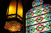 Santa F, New Mexico, USA: Loretto Chapel - lantern and a French stained glass window - photo by M.Torres