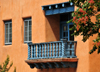 Santa F, New Mexico, USA: wooden balcony on Sandoval Street - offices of the Santa F County Clerk - photo by M.Torres